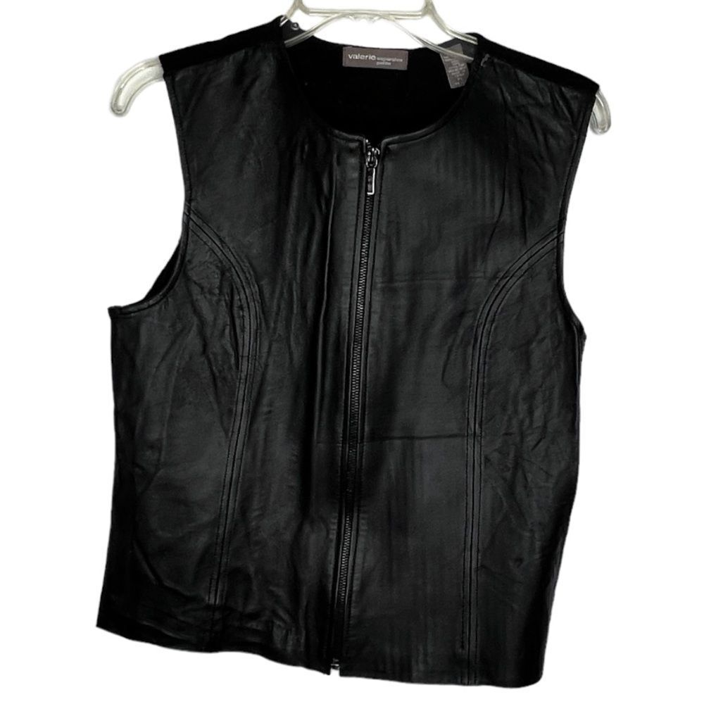 Valerie Separates Petite Leather & Wool Black Vest